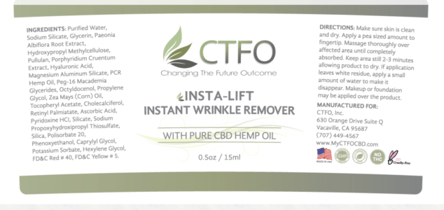 ctfo insta wrinkle remover label pure cbd hemp oil