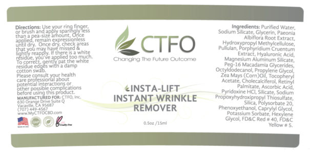 ctfo insta lift instant wrinkle remover non cbd label