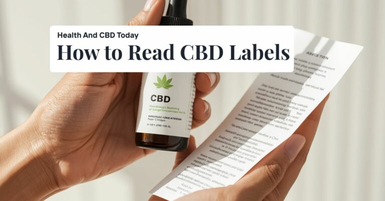Person reading the label on a CBD wellness bottle